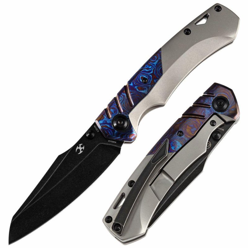 Weim Thumb Studs Knife Timascus+Titanium Handle (3.28”CPM S35VN Blade)Jonathan Styles Design-K1051A3 Black/Blue | Folding Pocket Knives