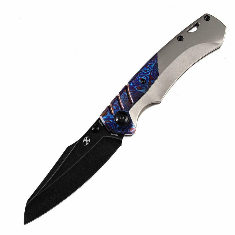 Weim Thumb Studs Knife Timascus+Titanium Handle (3.28”CPM S35VN Blade)Jonathan Styles Design-K1051A3 Black/Blue | Folding Pocket Knives