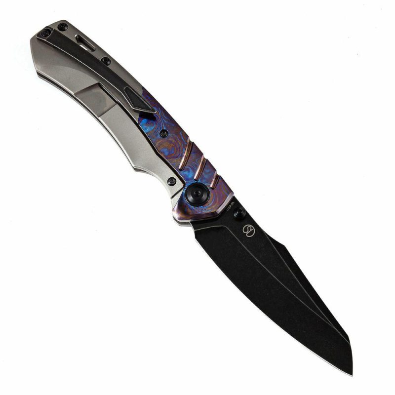 Weim Thumb Studs Knife Timascus+Titanium Handle (3.28”CPM S35VN Blade)Jonathan Styles Design-K1051A3 Black/Blue | Folding Pocket Knives