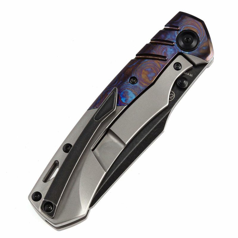 Weim Thumb Studs Knife Timascus+Titanium Handle (3.28”CPM S35VN Blade)Jonathan Styles Design-K1051A3 Black/Blue | Folding Pocket Knives