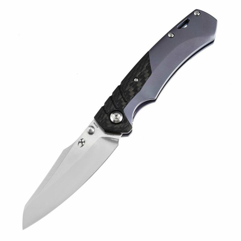 Weim Thumb Studs Knife Twill Carbon Fiber+Blue Anodized Titanium Handle (3.28”CPM S35VN Blade)Jonathan Styles Design-K1051A2 Black/Blue | Folding Pocket Knives