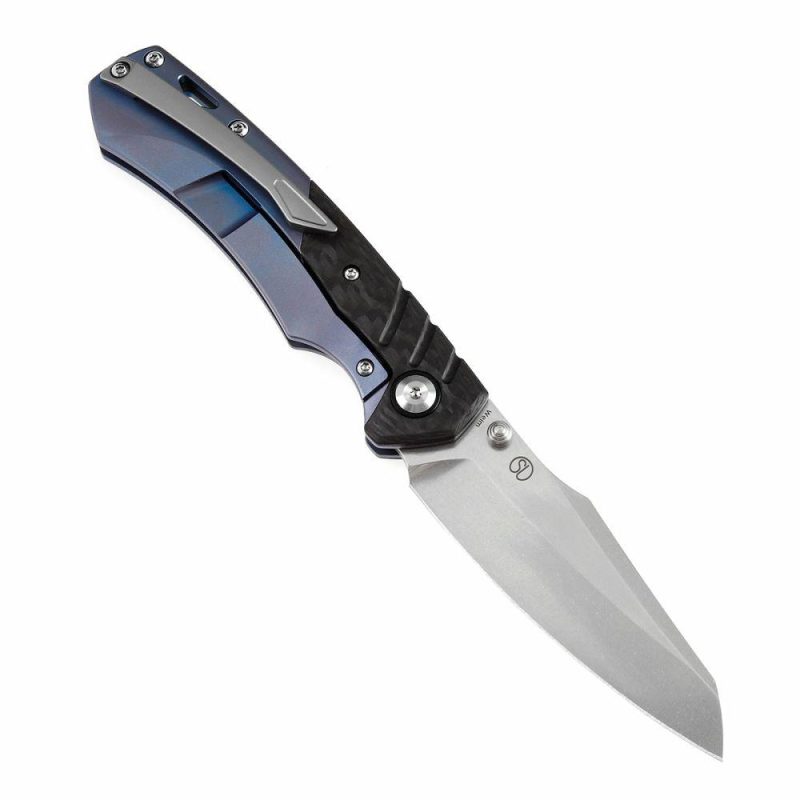 Weim Thumb Studs Knife Twill Carbon Fiber+Blue Anodized Titanium Handle (3.28”CPM S35VN Blade)Jonathan Styles Design-K1051A2 Black/Blue | Folding Pocket Knives