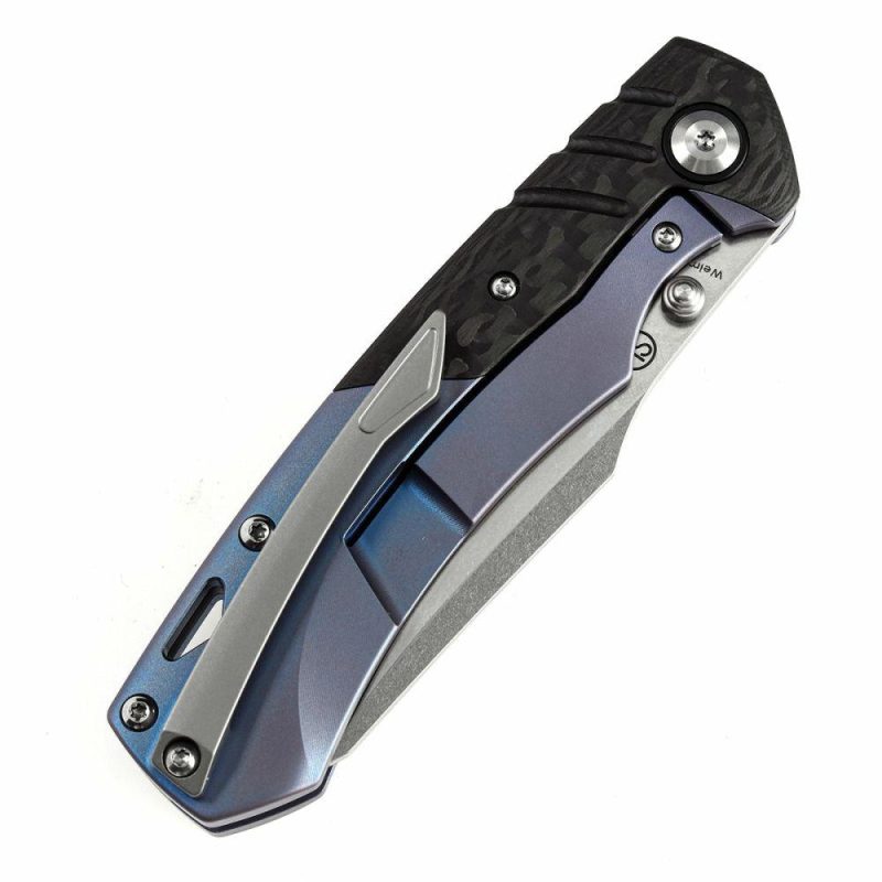 Weim Thumb Studs Knife Twill Carbon Fiber+Blue Anodized Titanium Handle (3.28”CPM S35VN Blade)Jonathan Styles Design-K1051A2 Black/Blue | Folding Pocket Knives