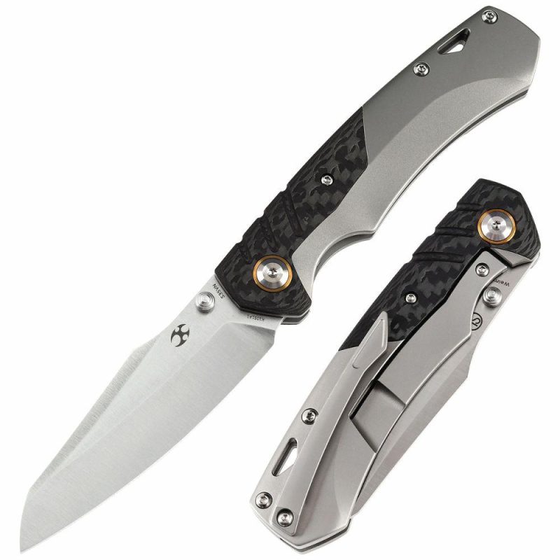 Weim Thumb Studs Knife Twill Carbon Fiber+Titanium Handle (3.28”CPM S35VN Blade)Jonathan Styles Design-K1051A1 Black/Gray | Folding Pocket Knives