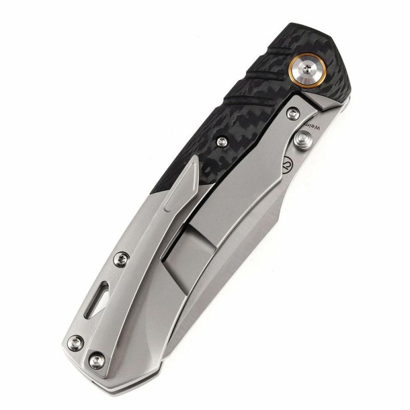 Weim Thumb Studs Knife Twill Carbon Fiber+Titanium Handle (3.28”CPM S35VN Blade)Jonathan Styles Design-K1051A1 Black/Gray | Folding Pocket Knives