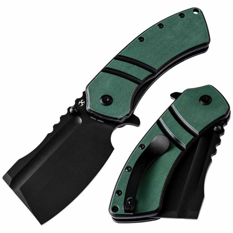 XL Korvid Flipper Knife Green and Black G10 Handle(3.55” 154CM Blade)Koch Tools Design-T1030A1 Green And Black | Folding Pocket Knives