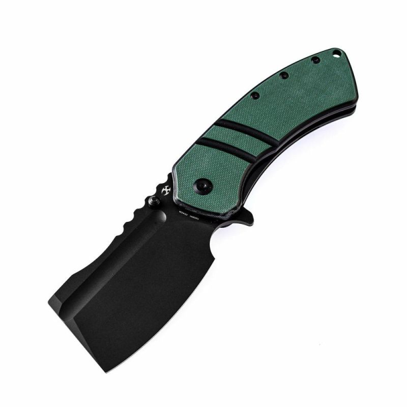 XL Korvid Flipper Knife Green and Black G10 Handle(3.55” 154CM Blade)Koch Tools Design-T1030A1 Green And Black | Folding Pocket Knives