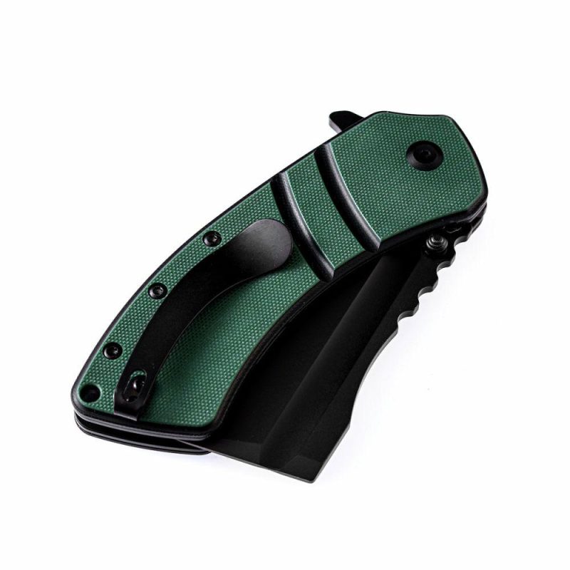 XL Korvid Flipper Knife Green and Black G10 Handle(3.55” 154CM Blade)Koch Tools Design-T1030A1 Green And Black | Folding Pocket Knives