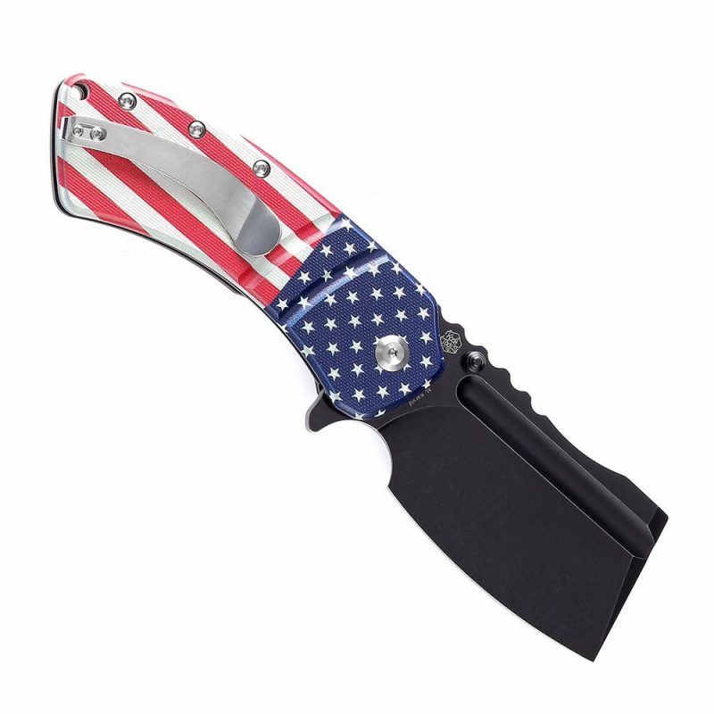 XL Korvid T1030B1 Black Stonewashed 154CM Blade G10 with American Flag Print Handle Designed by Koch Tools Red Blue | Folding Pocket Knives