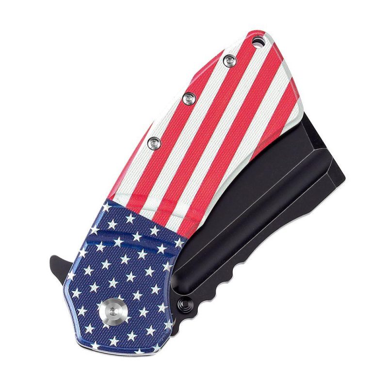 XL Korvid T1030B1 Black Stonewashed 154CM Blade G10 with American Flag Print Handle Designed by Koch Tools Red Blue | Folding Pocket Knives