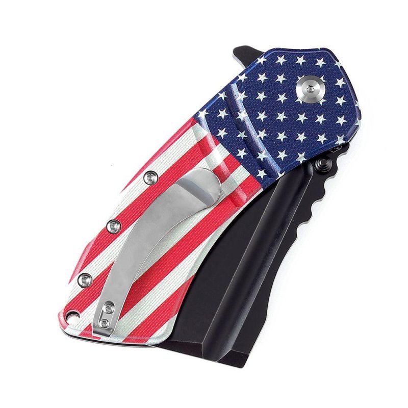 XL Korvid T1030B1 Black Stonewashed 154CM Blade G10 with American Flag Print Handle Designed by Koch Tools Red Blue | Folding Pocket Knives