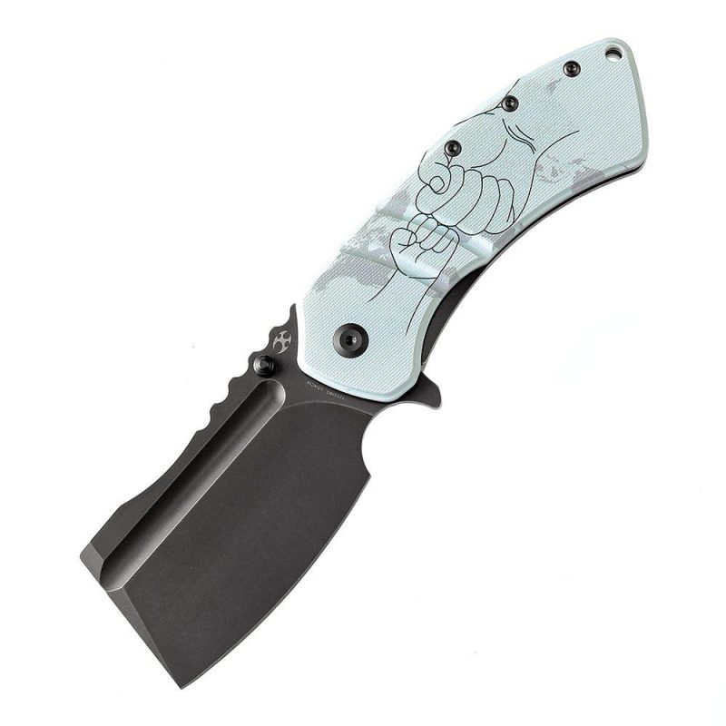 XL Korvid T1030B5 Stonewashed Anodized and 154CM Blade Jade G10 with Parent and Child Hands- Handle Designed by Koch Tools Jade | Folding Pocket Knives