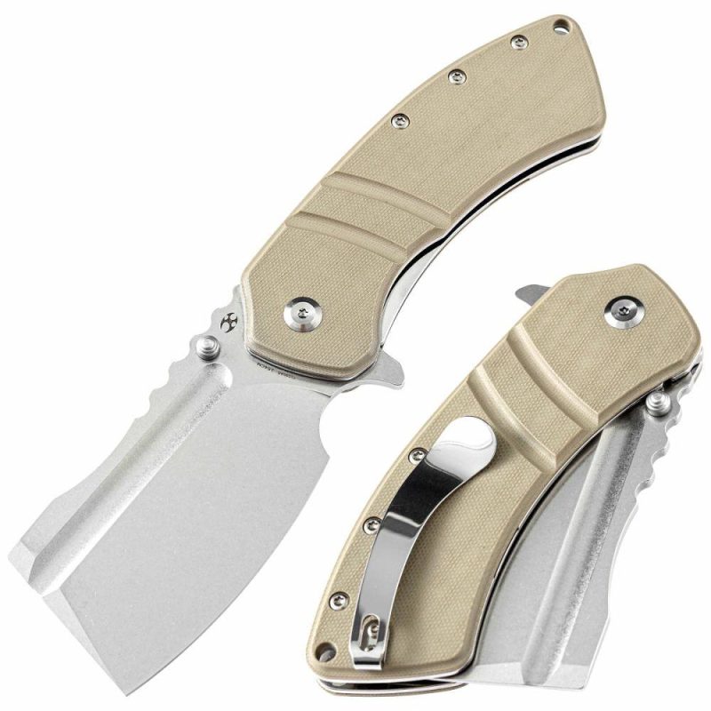 XL Korvid Thumb Studs/ Flipper Light Sand G10 Handle(3.55” 154CM Blade)Koch Tools Design-T1030A5 Light Sand | Folding Pocket Knives