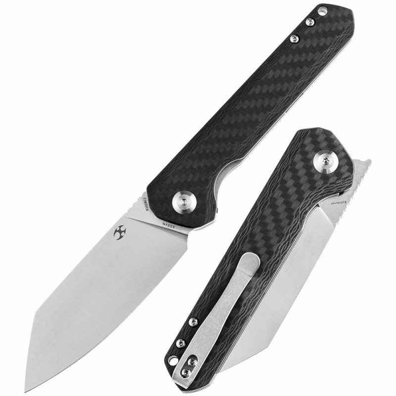 Bulldozer K1028C2 Twill Carbon Fiber Handle Satin CPM-S35VN Blade with Kim Ning Design | Folding Pocket Knives