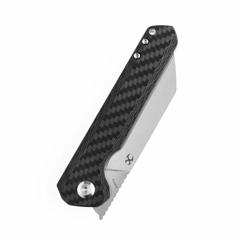 Bulldozer K1028C2 Twill Carbon Fiber Handle Satin CPM-S35VN Blade with Kim Ning Design | Folding Pocket Knives