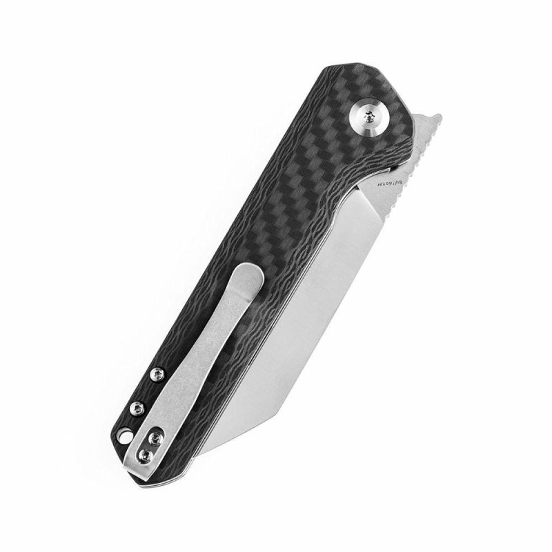 Bulldozer K1028C2 Twill Carbon Fiber Handle Satin CPM-S35VN Blade with Kim Ning Design | Folding Pocket Knives