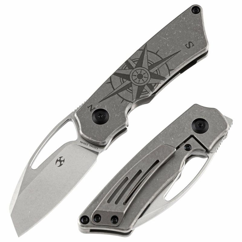 Compact folder Goblin K2016A4 CPM-S35VN Blade and Bronzed Titanium Handle with Compass Print Marshall Noble Design Gray | Folding Pocket Knives