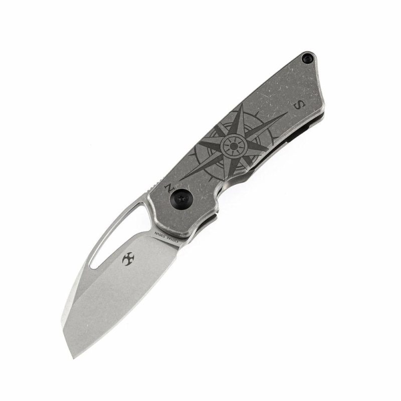 Compact folder Goblin K2016A4 CPM-S35VN Blade and Bronzed Titanium Handle with Compass Print Marshall Noble Design Gray | Folding Pocket Knives