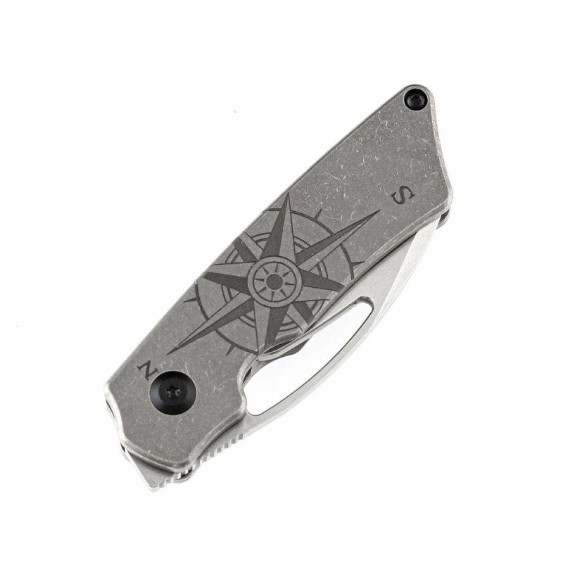 Compact folder Goblin K2016A4 CPM-S35VN Blade and Bronzed Titanium Handle with Compass Print Marshall Noble Design Gray | Folding Pocket Knives