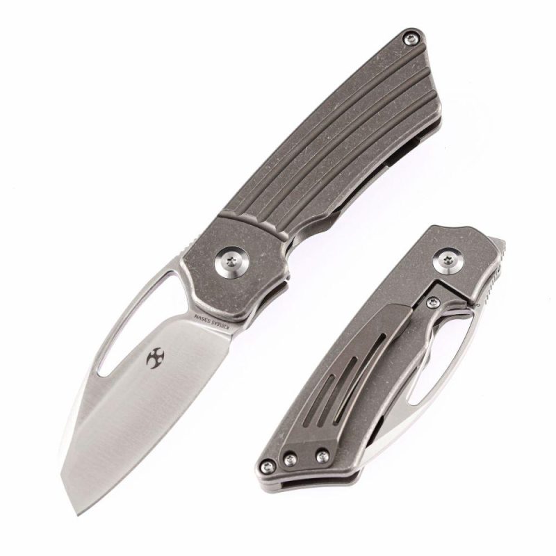 Compact folder Goblin K2016A5 CPM-S35VN Blade and Titanium Handle with Groove Marshall Noble Design Gray | Folding Pocket Knives