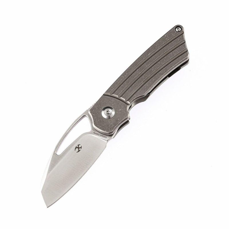 Compact folder Goblin K2016A5 CPM-S35VN Blade and Titanium Handle with Groove Marshall Noble Design Gray | Folding Pocket Knives