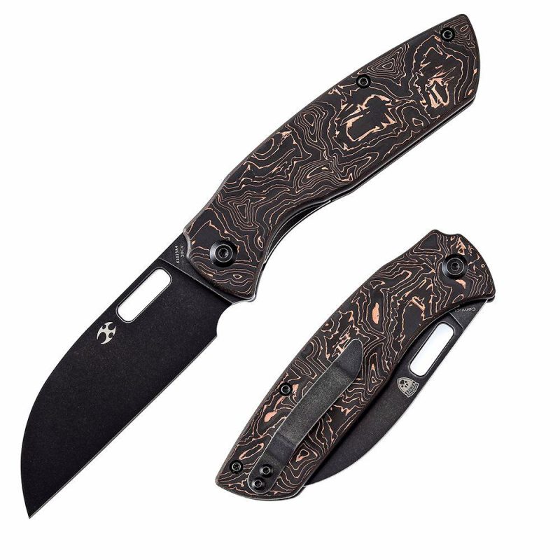 Convict K1023A4 Stonewashed CPM-20CV Copper Carbon Fibe Handle with Sheepdog Knives Design Black/Copper | Folding Pocket Knives