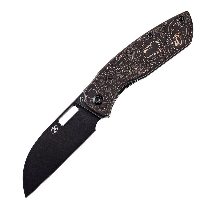 Convict K1023A4 Stonewashed CPM-20CV Copper Carbon Fibe Handle with Sheepdog Knives Design Black/Copper | Folding Pocket Knives