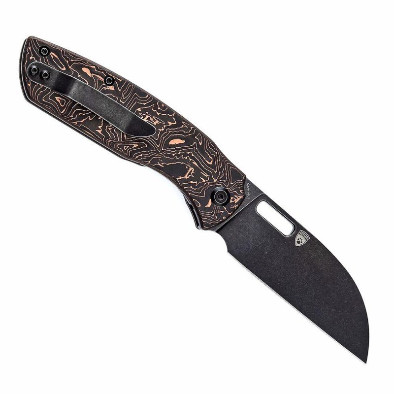 Convict K1023A4 Stonewashed CPM-20CV Copper Carbon Fibe Handle with Sheepdog Knives Design Black/Copper | Folding Pocket Knives