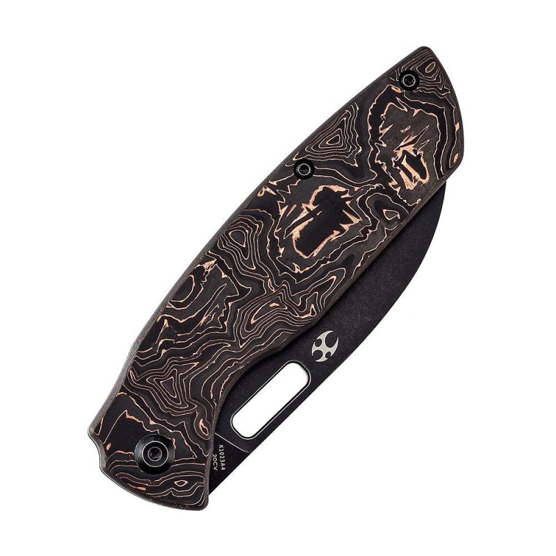 Convict K1023A4 Stonewashed CPM-20CV Copper Carbon Fibe Handle with Sheepdog Knives Design Black/Copper | Folding Pocket Knives