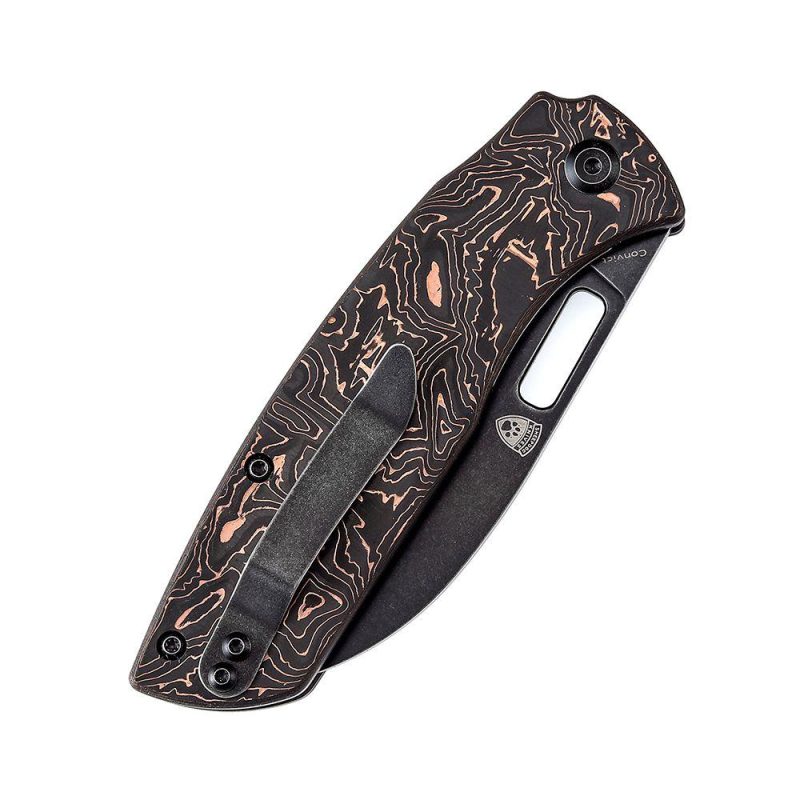 Convict K1023A4 Stonewashed CPM-20CV Copper Carbon Fibe Handle with Sheepdog Knives Design Black/Copper | Folding Pocket Knives