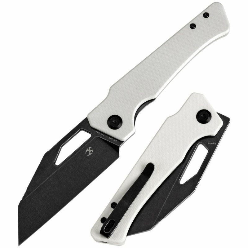 Egress T1033A4 Black Stonewashed 14C28N White G10 Handle with Nitch Designs Design White | Folding Pocket Knives