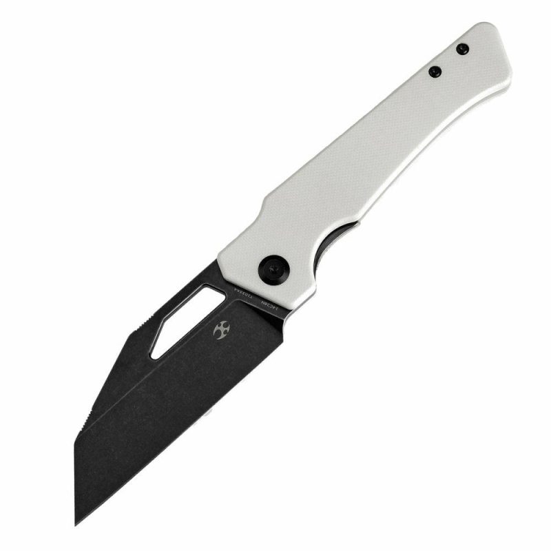 Egress T1033A4 Black Stonewashed 14C28N White G10 Handle with Nitch Designs Design White | Folding Pocket Knives