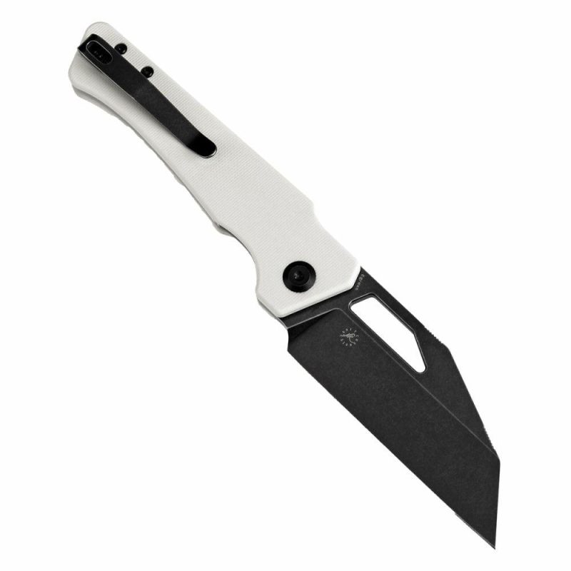 Egress T1033A4 Black Stonewashed 14C28N White G10 Handle with Nitch Designs Design White | Folding Pocket Knives