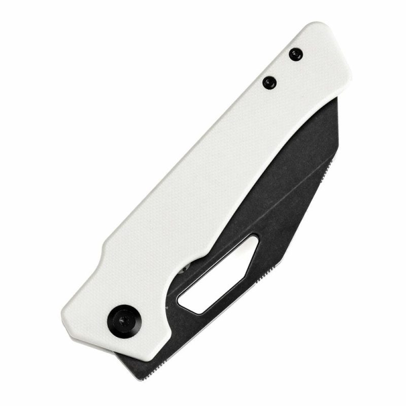 Egress T1033A4 Black Stonewashed 14C28N White G10 Handle with Nitch Designs Design White | Folding Pocket Knives