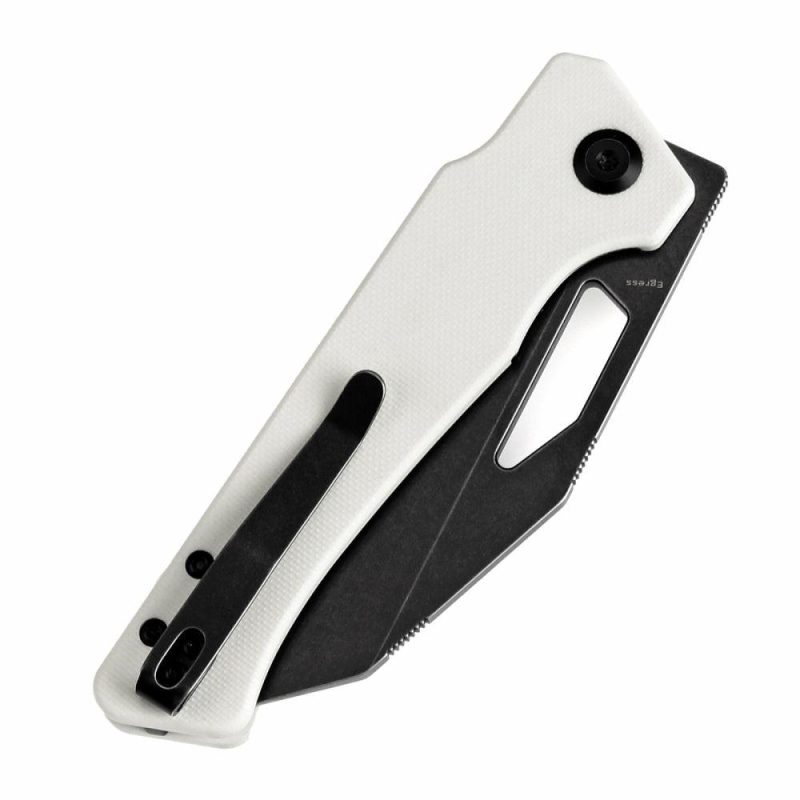 Egress T1033A4 Black Stonewashed 14C28N White G10 Handle with Nitch Designs Design White | Folding Pocket Knives