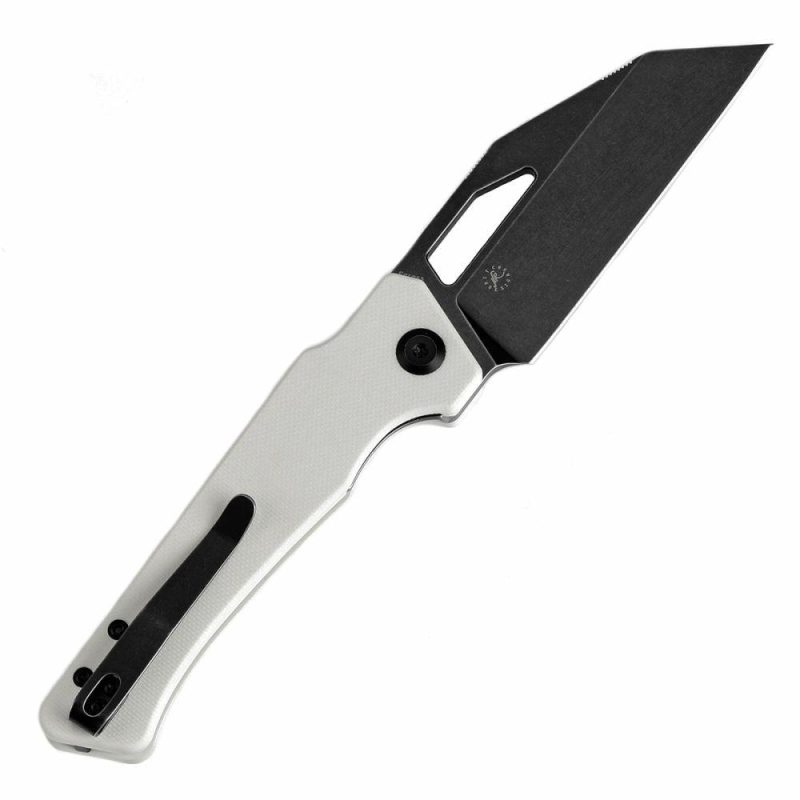 Egress T1033A4 Black Stonewashed 14C28N White G10 Handle with Nitch Designs Design White | Folding Pocket Knives