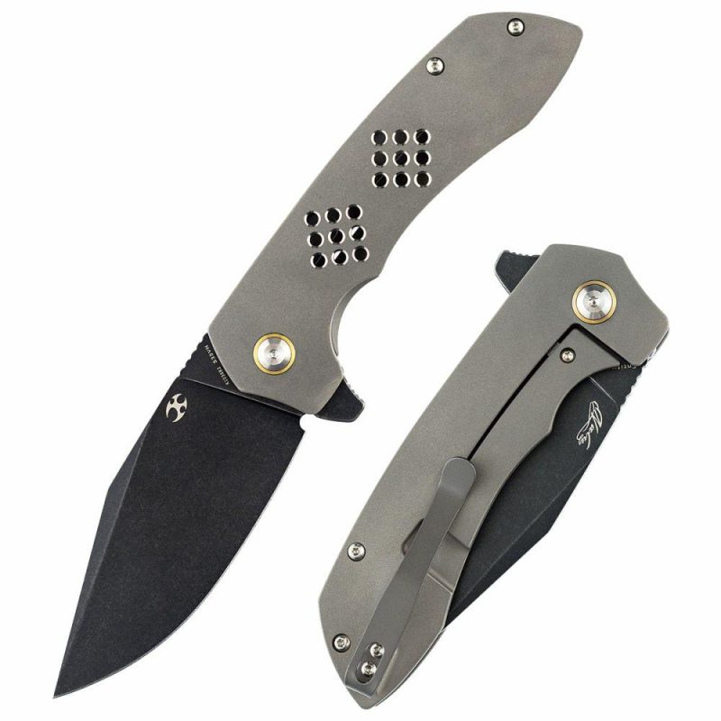 Entity K1036B2 Satin Black TiCn Coated and Stonewashed CPM-S35VN Blade Silicon Carbided Titanium Handle with Nalu Knives design | Folding Pocket Knives