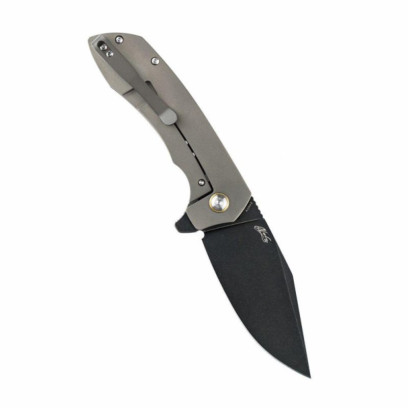 Entity K1036B2 Satin Black TiCn Coated and Stonewashed CPM-S35VN Blade Silicon Carbided Titanium Handle with Nalu Knives design | Folding Pocket Knives