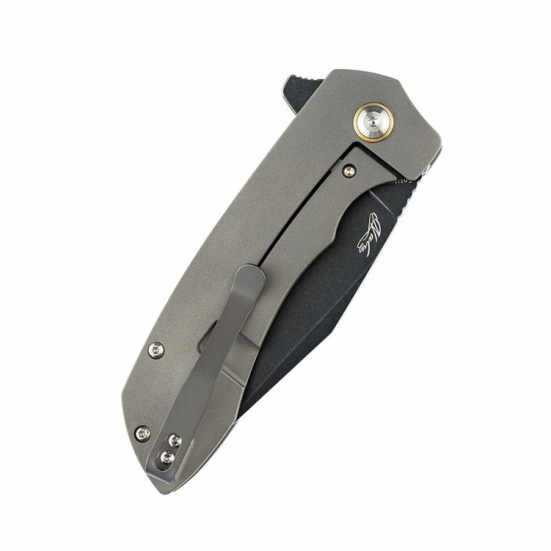 Entity K1036B2 Satin Black TiCn Coated and Stonewashed CPM-S35VN Blade Silicon Carbided Titanium Handle with Nalu Knives design | Folding Pocket Knives