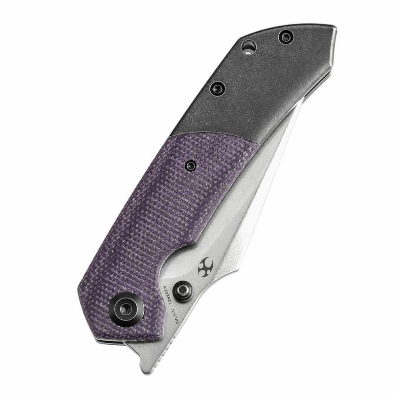 Fenrir Flipper Knife Blackwash Titanium and Purple Micarta Handle (3.48”CPM-S35VN Blade) Greg Schob Design -K1034Z1 | Folding Pocket Knives