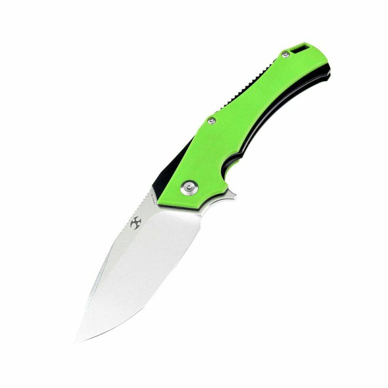 Hellx T1008A5 Stonewashed D2 Blade Green G10+ Black Anodized Stainless Steel Handle with Mikkel Willumsen Design Green And Black | Folding Pocket Knives