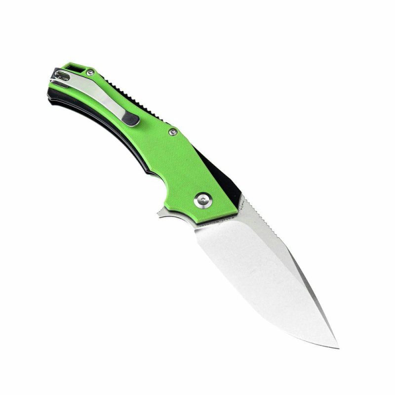 Hellx T1008A5 Stonewashed D2 Blade Green G10+ Black Anodized Stainless Steel Handle with Mikkel Willumsen Design Green And Black | Folding Pocket Knives