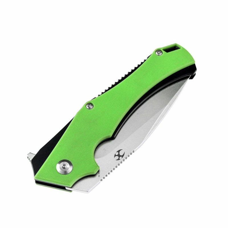 Hellx T1008A5 Stonewashed D2 Blade Green G10+ Black Anodized Stainless Steel Handle with Mikkel Willumsen Design Green And Black | Folding Pocket Knives