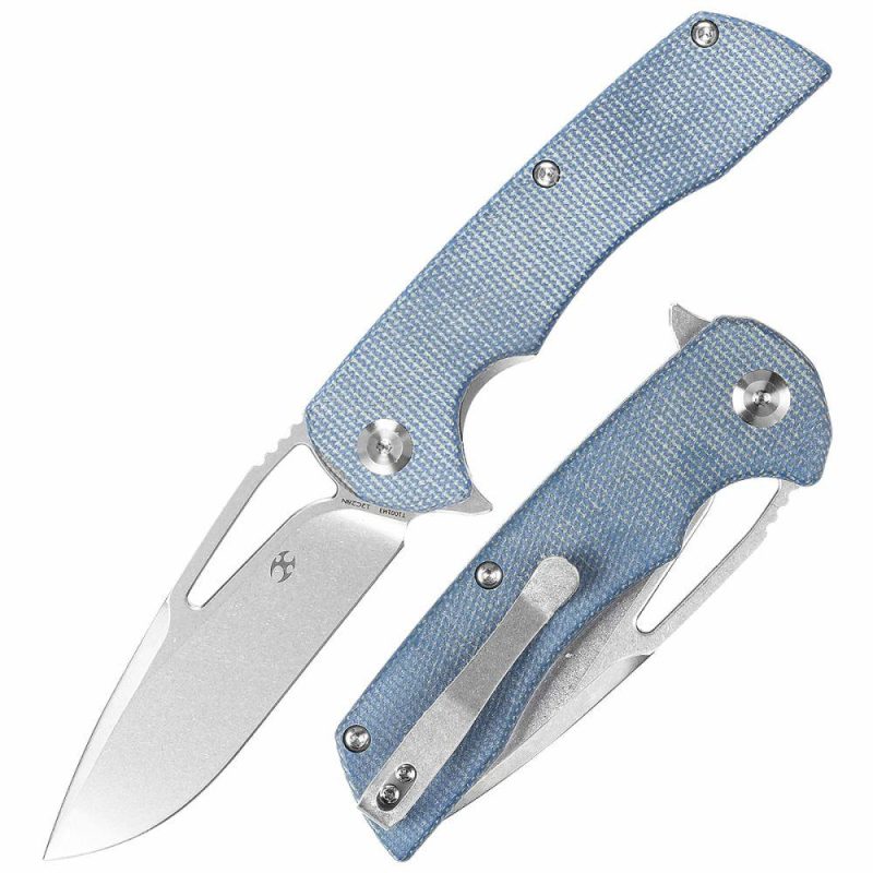 Kryo Thumb Hole/Flipper Knife Blue Micarta Handle (3.58"12C28N Blade) Kim Ning Design-T1001M3 Blue | Folding Pocket Knives