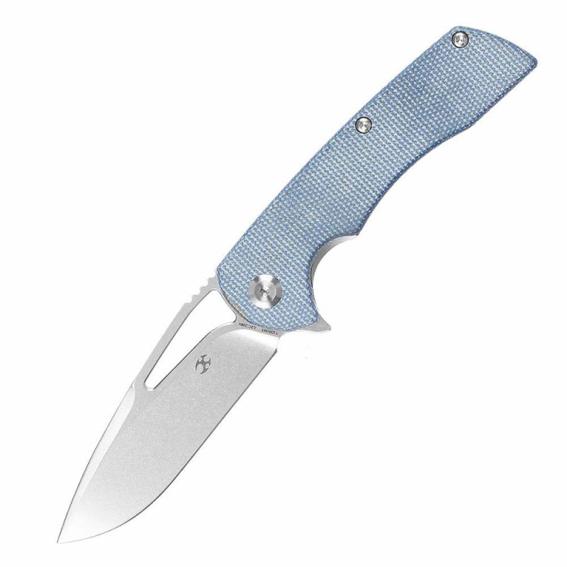 Kryo Thumb Hole/Flipper Knife Blue Micarta Handle (3.58"12C28N Blade) Kim Ning Design-T1001M3 Blue | Folding Pocket Knives