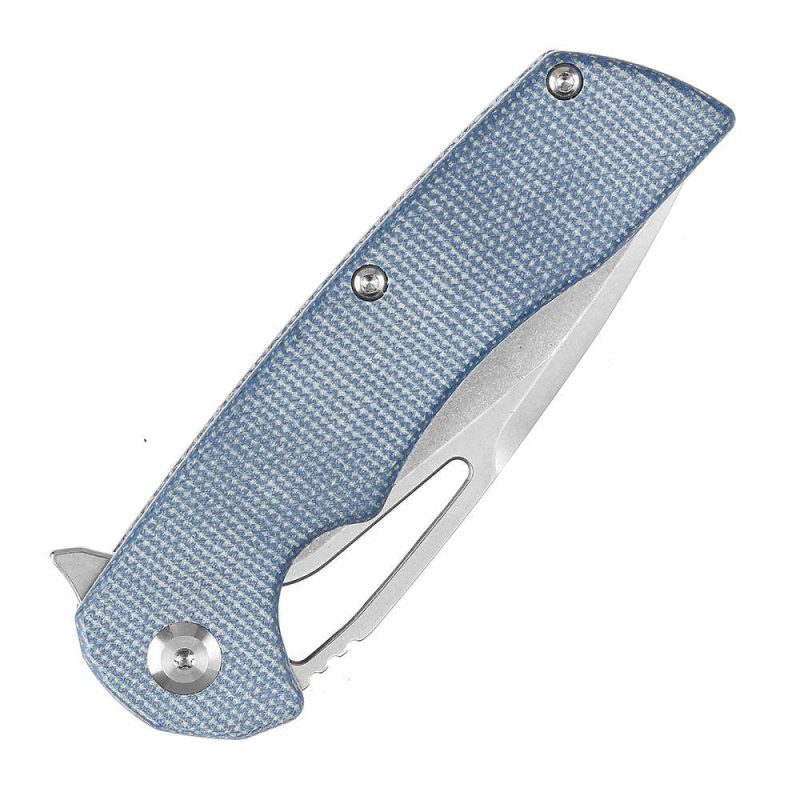 Kryo Thumb Hole/Flipper Knife Blue Micarta Handle (3.58"12C28N Blade) Kim Ning Design-T1001M3 Blue | Folding Pocket Knives