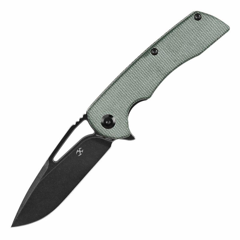 Kryo Thumb Hole/Flipper Knife Green Micarta Handle (3.58"12C28N Blade) Kim Ning Design-T1001M2 Green Black | Folding Pocket Knives