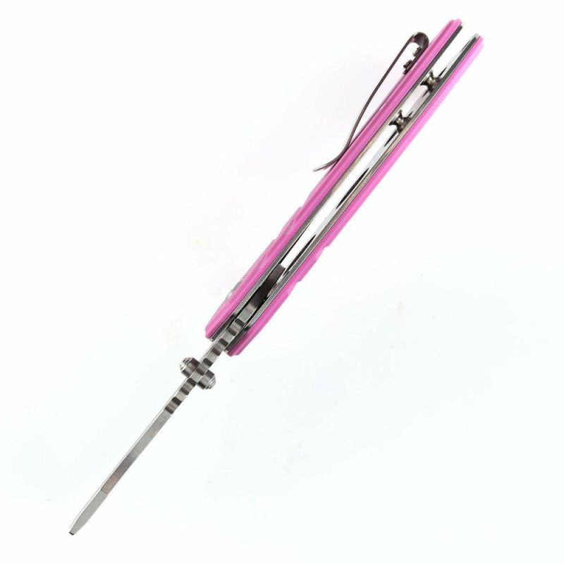 M+ Korvid Thumb Studs/Flipper Knife Pink G10 Handle (3.07’‘ 154CM Blade ) Koch Tools Design-T2030B4U Pink | Folding Pocket Knives