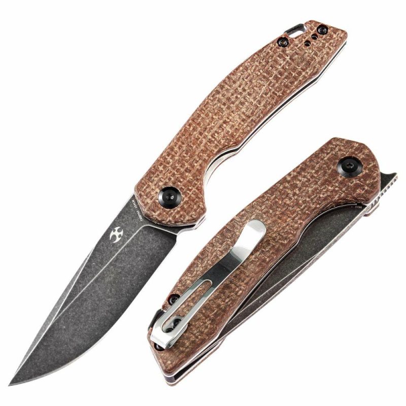 Mini Accipiter Front Flipper Knife Brown Micarta Handle(2.9"154CM Blade)Kim Ning Design-T2007A3 Brown | Folding Pocket Knives