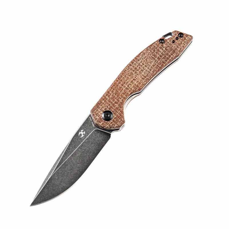 Mini Accipiter Front Flipper Knife Brown Micarta Handle(2.9"154CM Blade)Kim Ning Design-T2007A3 Brown | Folding Pocket Knives